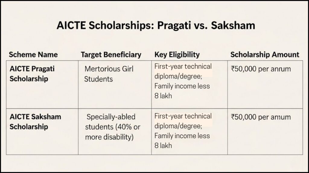 comparison table of scholarships
